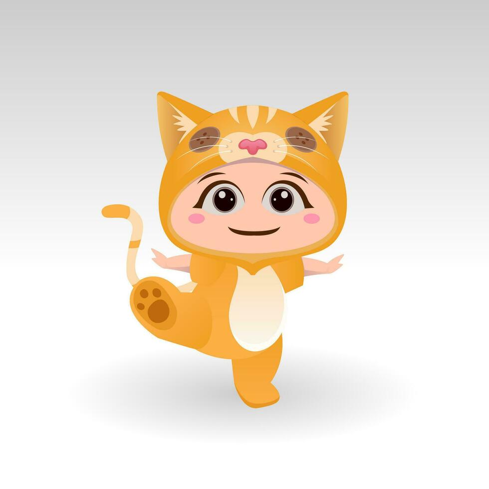 Cute Cat With Cartoon Icon Vector Illustration. Cute bear mascot costume concept Isolated Premium Vector. Flat Cartoon Style
