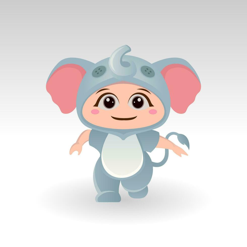 Cute elephant With Cartoon Icon Vector Illustration. Cute bear mascot costume concept Isolated Premium Vector. Flat Cartoon Style