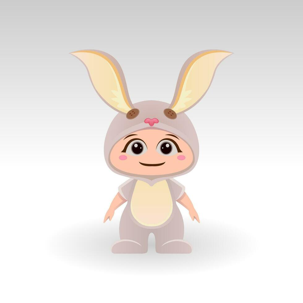 linda Conejo con dibujos animados icono vector ilustración. linda oso mascota disfraz concepto aislado prima vector. plano dibujos animados estilo