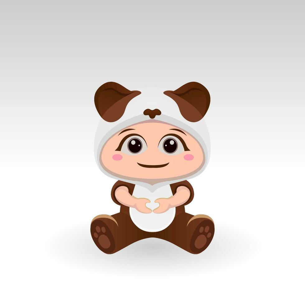 Cute panda With Cartoon Icon Vector Illustration. Cute bear mascot costume concept Isolated Premium Vector. Flat Cartoon Style