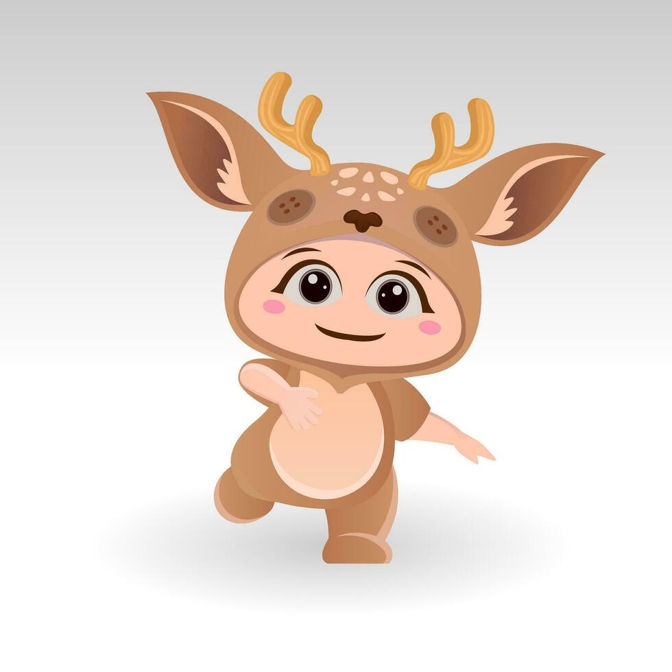 Cute Deer With Cartoon Icon Vector Illustration. Cute bear mascot costume concept Isolated Premium Vector. Flat Cartoon Style
