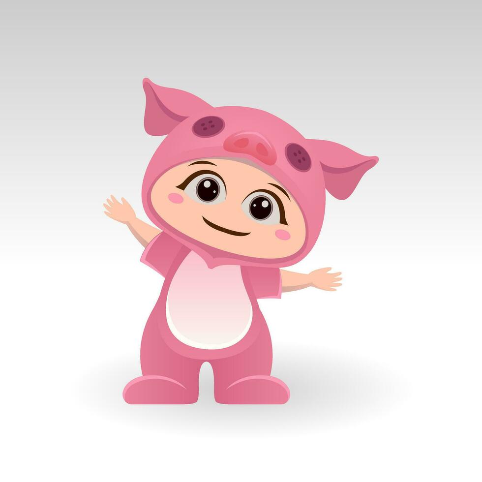 Cute Pig With Cartoon Icon Vector Illustration. Cute bear mascot costume concept Isolated Premium Vector. Flat Cartoon Style