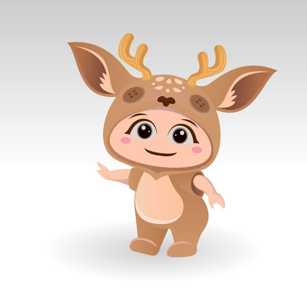 Cute Deer With Cartoon Icon Vector Illustration. Cute bear mascot costume concept Isolated Premium Vector. Flat Cartoon Style