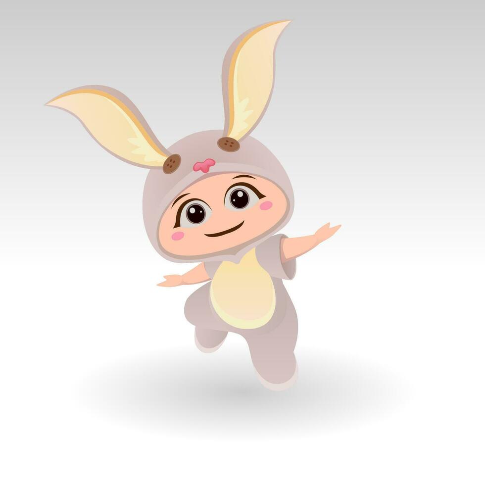 Cute Rabbit With Cartoon Icon Vector Illustration. Cute bear mascot costume concept Isolated Premium Vector. Flat Cartoon Style