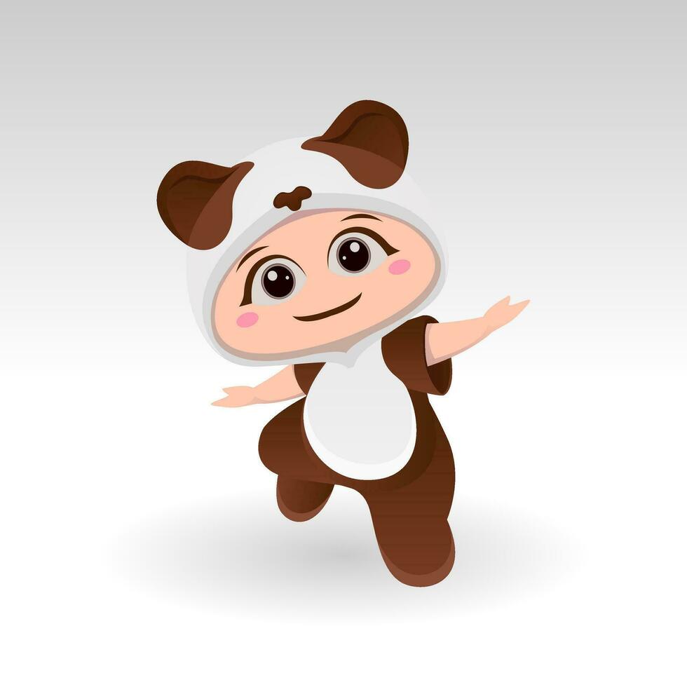 Cute panda With Cartoon Icon Vector Illustration. Cute bear mascot costume concept Isolated Premium Vector. Flat Cartoon Style