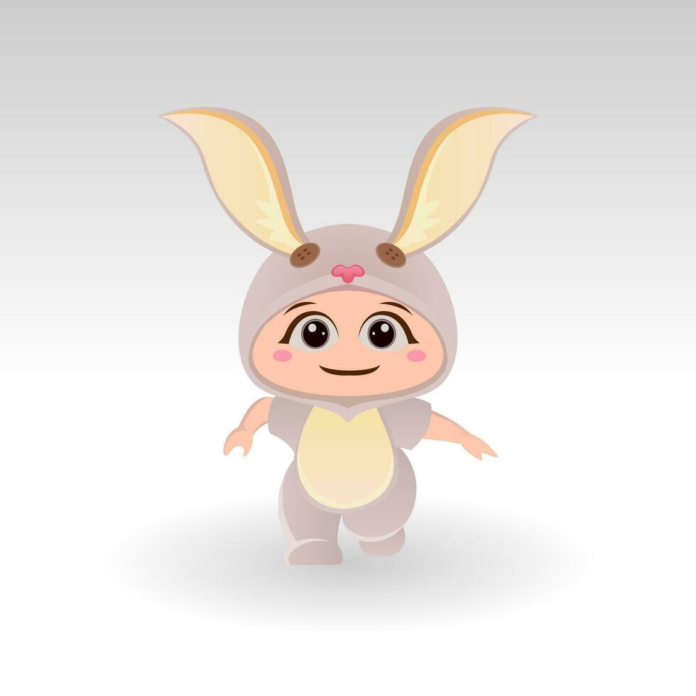 Cute Rabbit With Cartoon Icon Vector Illustration. Cute bear mascot costume concept Isolated Premium Vector. Flat Cartoon Style