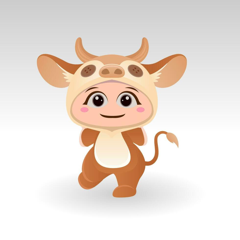 Cute cow With Cartoon Icon Vector Illustration. Cute bear mascot costume concept Isolated Premium Vector. Flat Cartoon Style