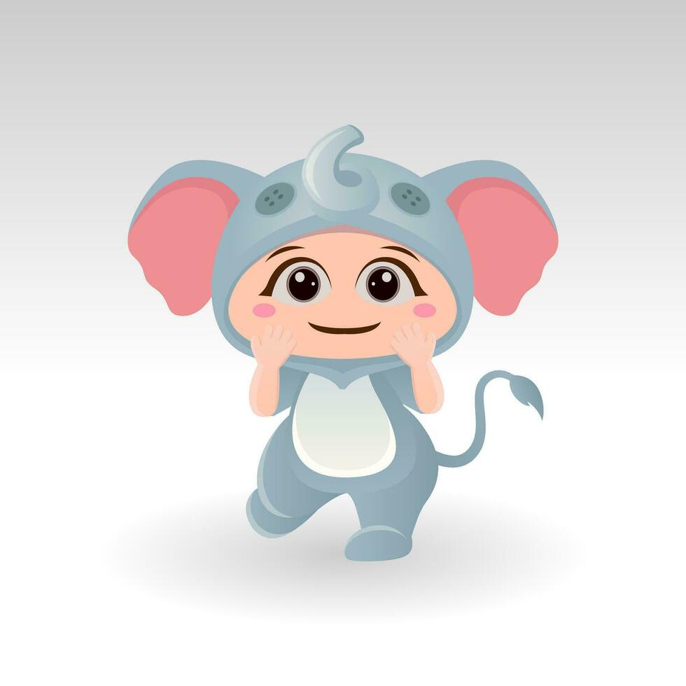 Cute elephant With Cartoon Icon Vector Illustration. Cute bear mascot costume concept Isolated Premium Vector. Flat Cartoon Style