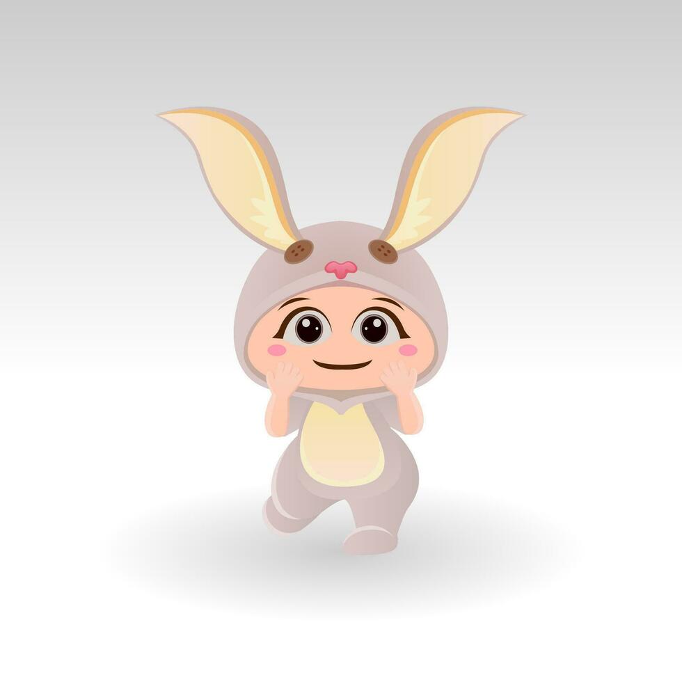 Cute Rabbit With Cartoon Icon Vector Illustration. Cute bear mascot costume concept Isolated Premium Vector. Flat Cartoon Style