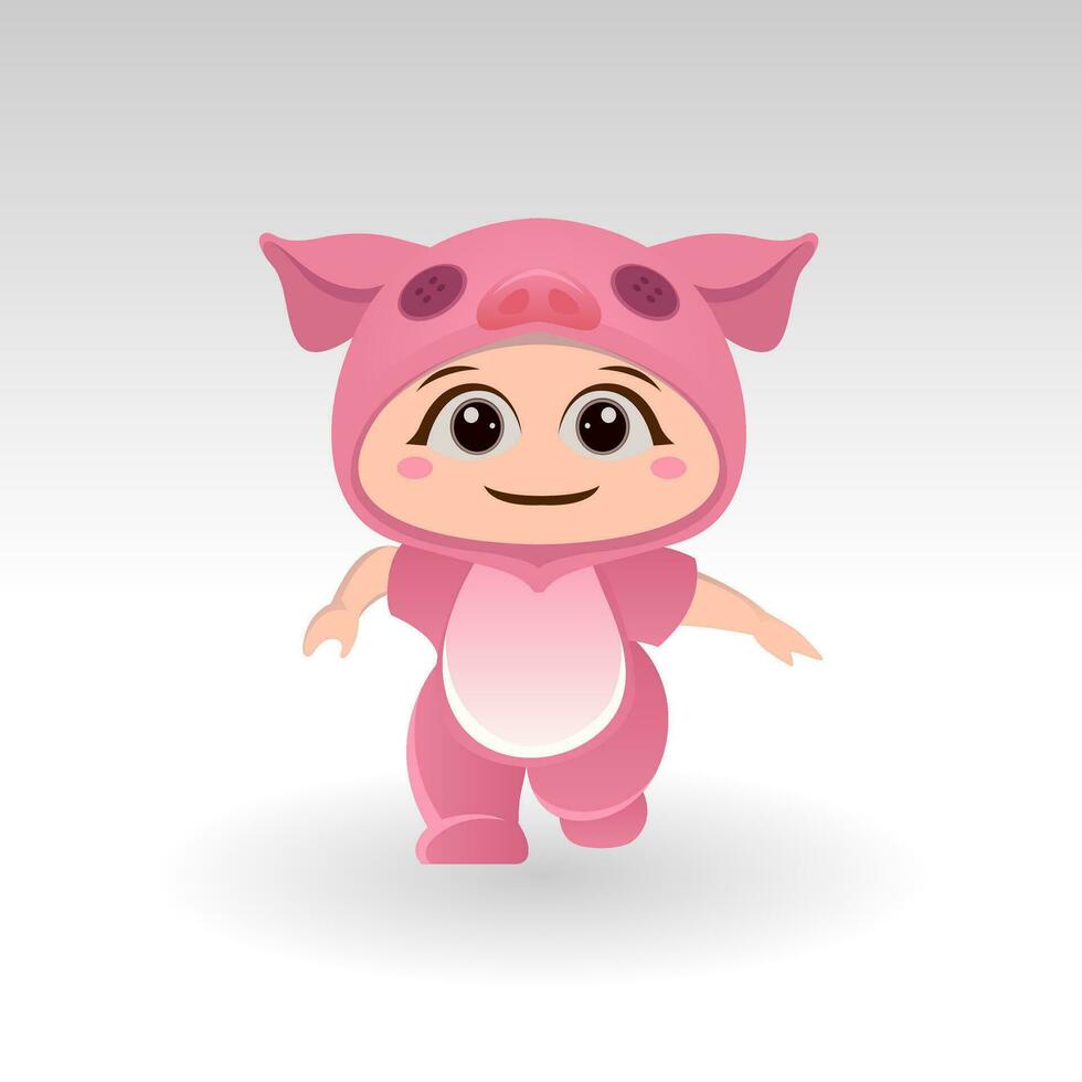 Cute Pig With Cartoon Icon Vector Illustration. Cute bear mascot costume concept Isolated Premium Vector. Flat Cartoon Style