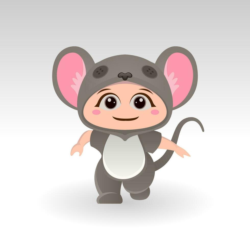 Cute mouse With Cartoon Icon Vector Illustration. Cute bear mascot costume concept Isolated Premium Vector. Flat Cartoon Style