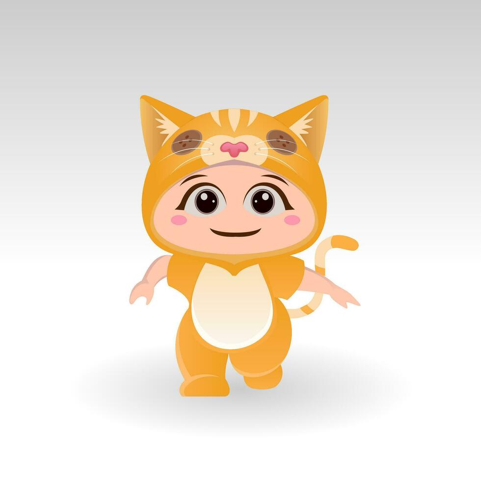 Cute Cat With Cartoon Icon Vector Illustration. Cute bear mascot costume concept Isolated Premium Vector. Flat Cartoon Style