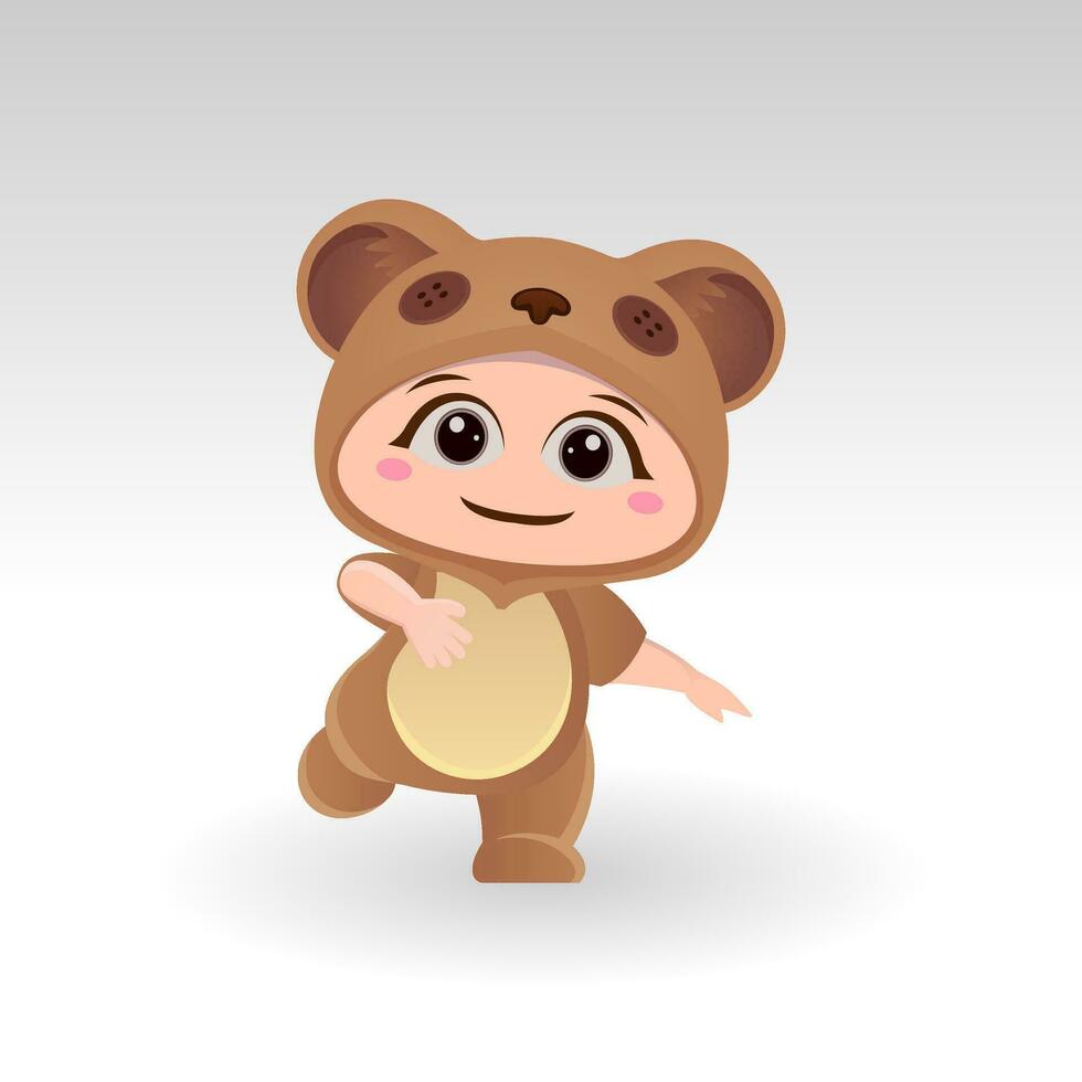 Cute Bear With Cartoon Icon Vector Illustration. Cute bear mascot costume concept Isolated Premium Vector. Flat Cartoon Style