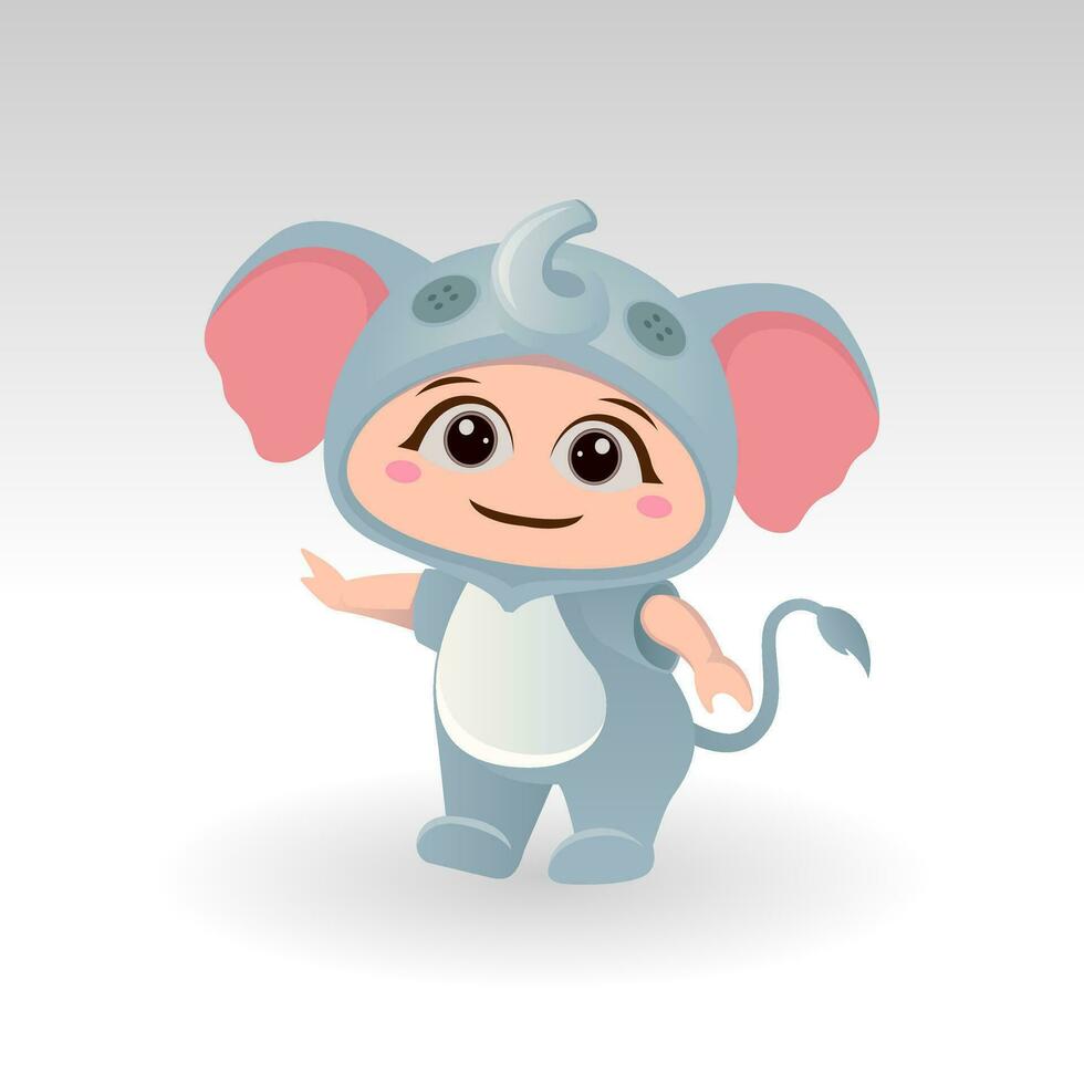 Cute elephant With Cartoon Icon Vector Illustration. Cute bear mascot costume concept Isolated Premium Vector. Flat Cartoon Style