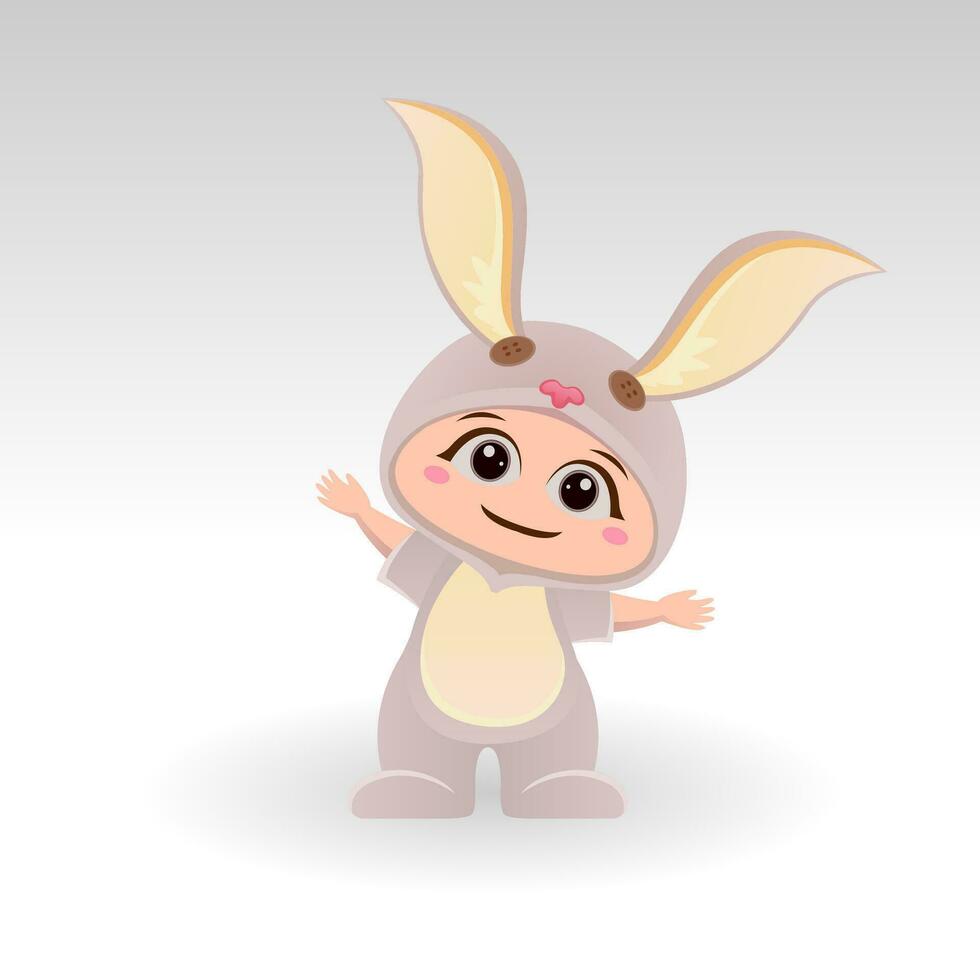Cute Rabbit With Cartoon Icon Vector Illustration. Cute bear mascot costume concept Isolated Premium Vector. Flat Cartoon Style