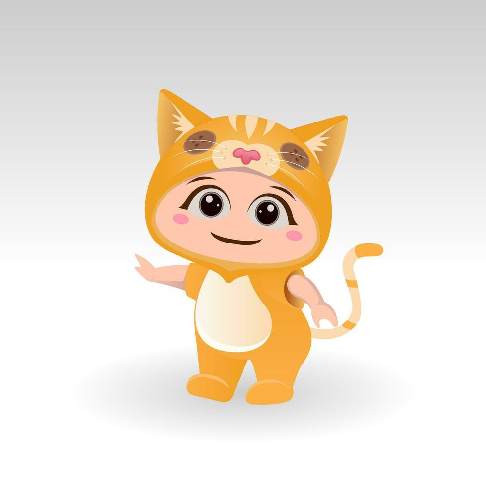 Cute Cat With Cartoon Icon Vector Illustration. Cute bear mascot costume concept Isolated Premium Vector. Flat Cartoon Style