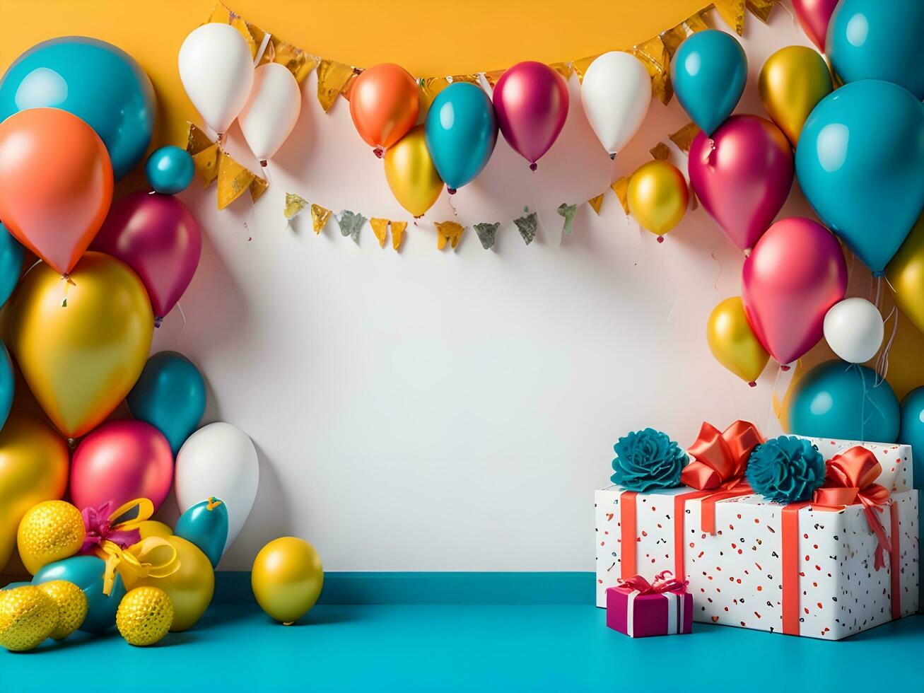A visually appealing copy space banner with balloons and gift decorations ai generate photo