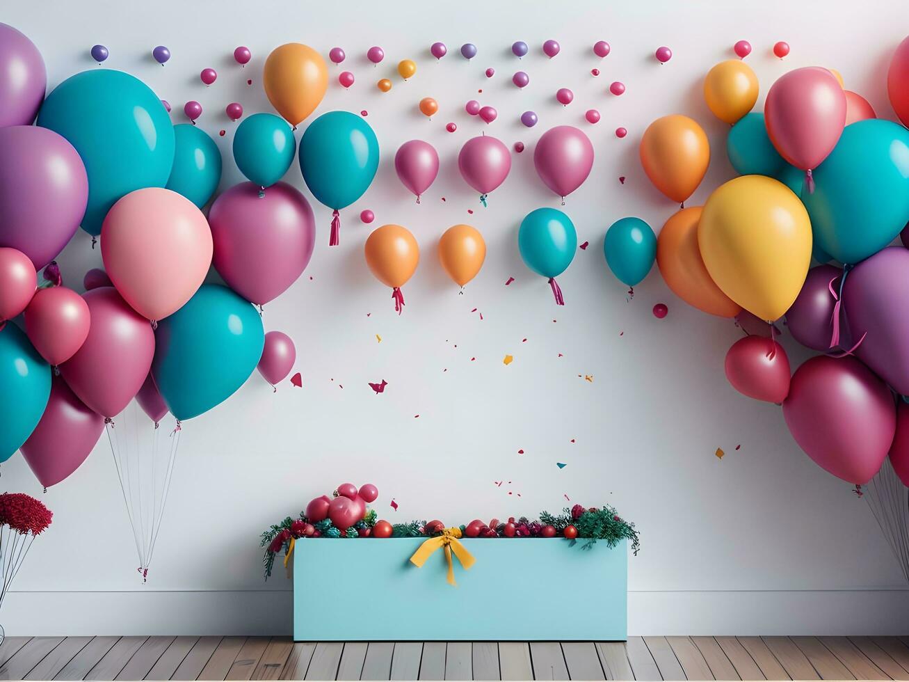 A visually appealing copy space banner with balloons and gift decorations ai generate photo