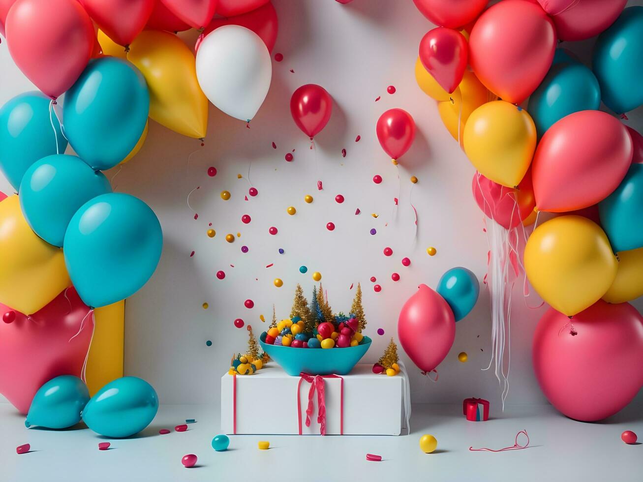 A visually appealing copy space banner with balloons and gift decorations ai generate photo