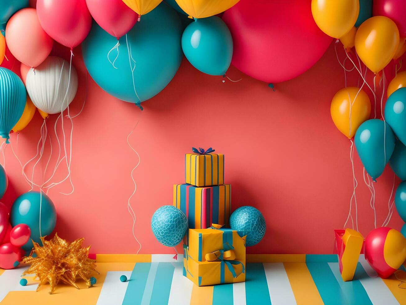 A visually appealing copy space banner with balloons and gift decorations ai generate photo