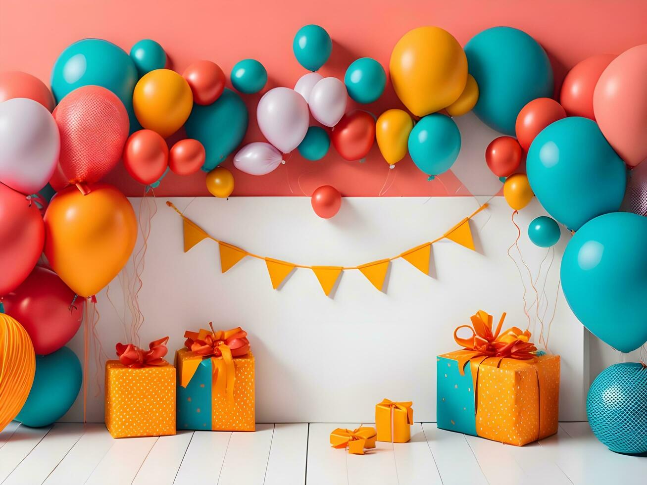 A visually appealing copy space banner with balloons and gift decorations ai generate photo