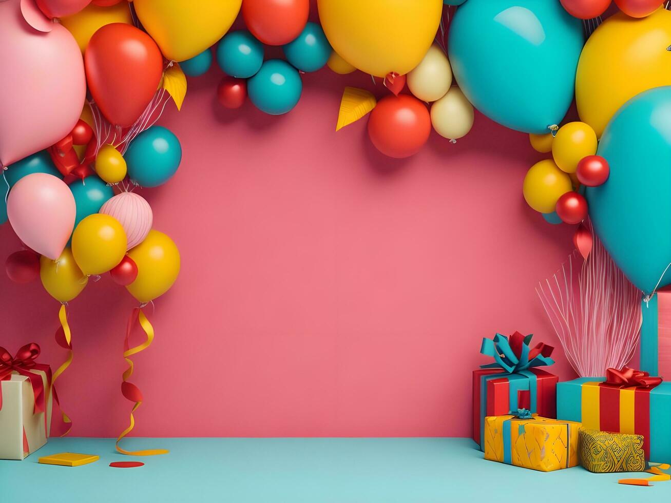 A visually appealing copy space banner with balloons and gift decorations ai generate photo
