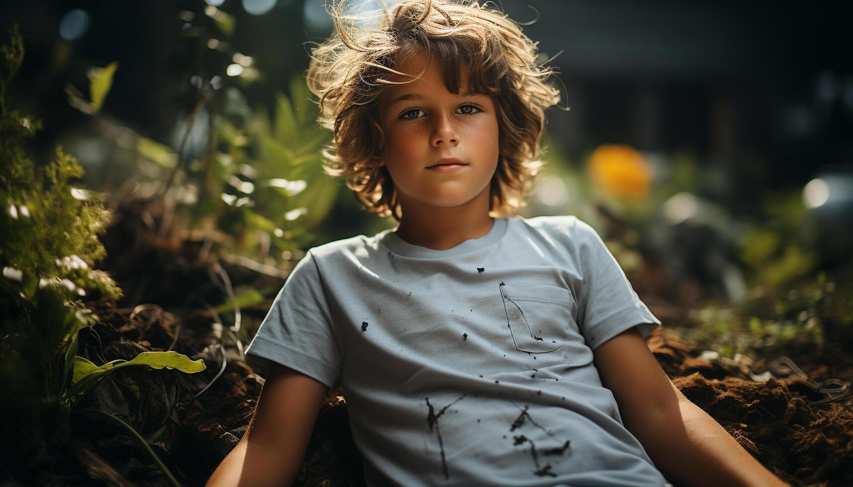 Smiling boys in nature, enjoying summer, looking at camera generated by AI photo