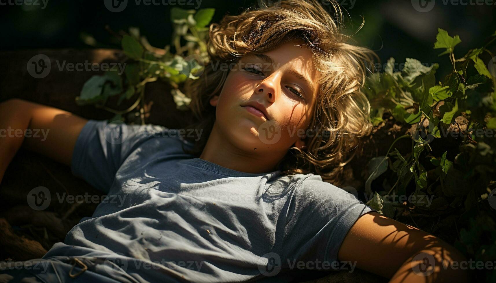 sonriente niño en naturaleza, despreocupado y alegre, disfrutando verano generado por ai foto