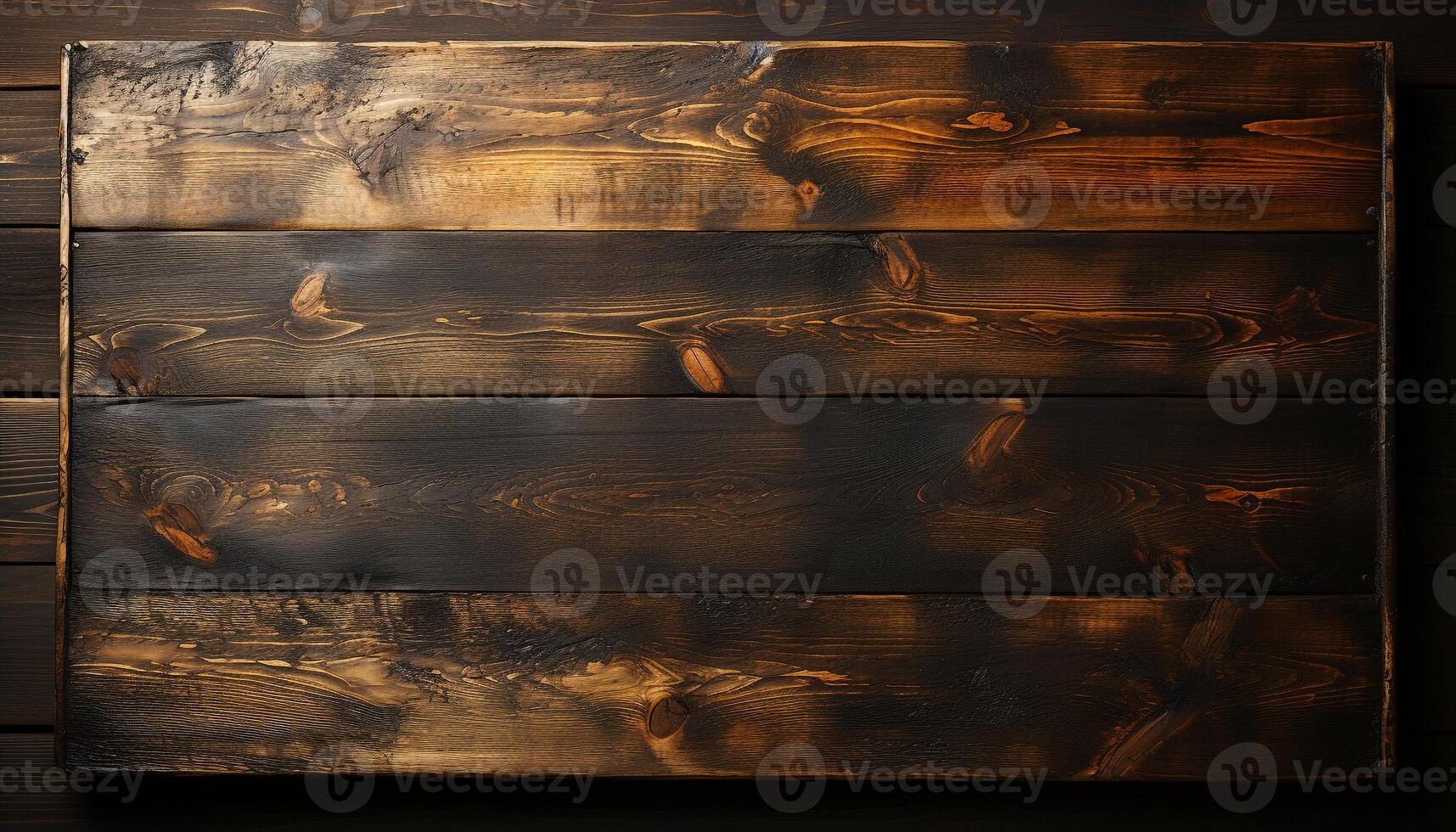 Rough old wood plank, dark backdrop, nature abstract design generated by AI photo
