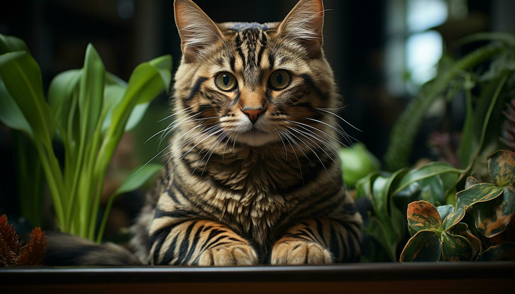 linda gatito sentado al aire libre, curioso a cámara con juguetón curiosidad generado por ai foto