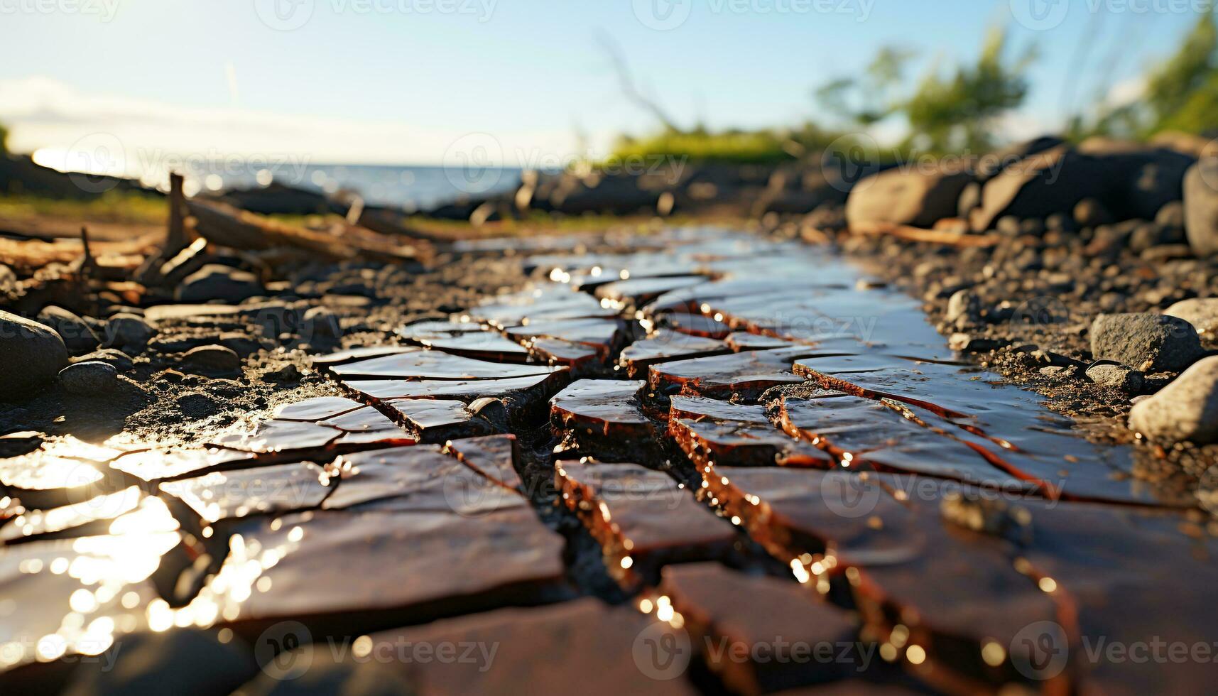 tranquilo escena puesta de sol terminado agua, naturaleza belleza en verano generado por ai foto