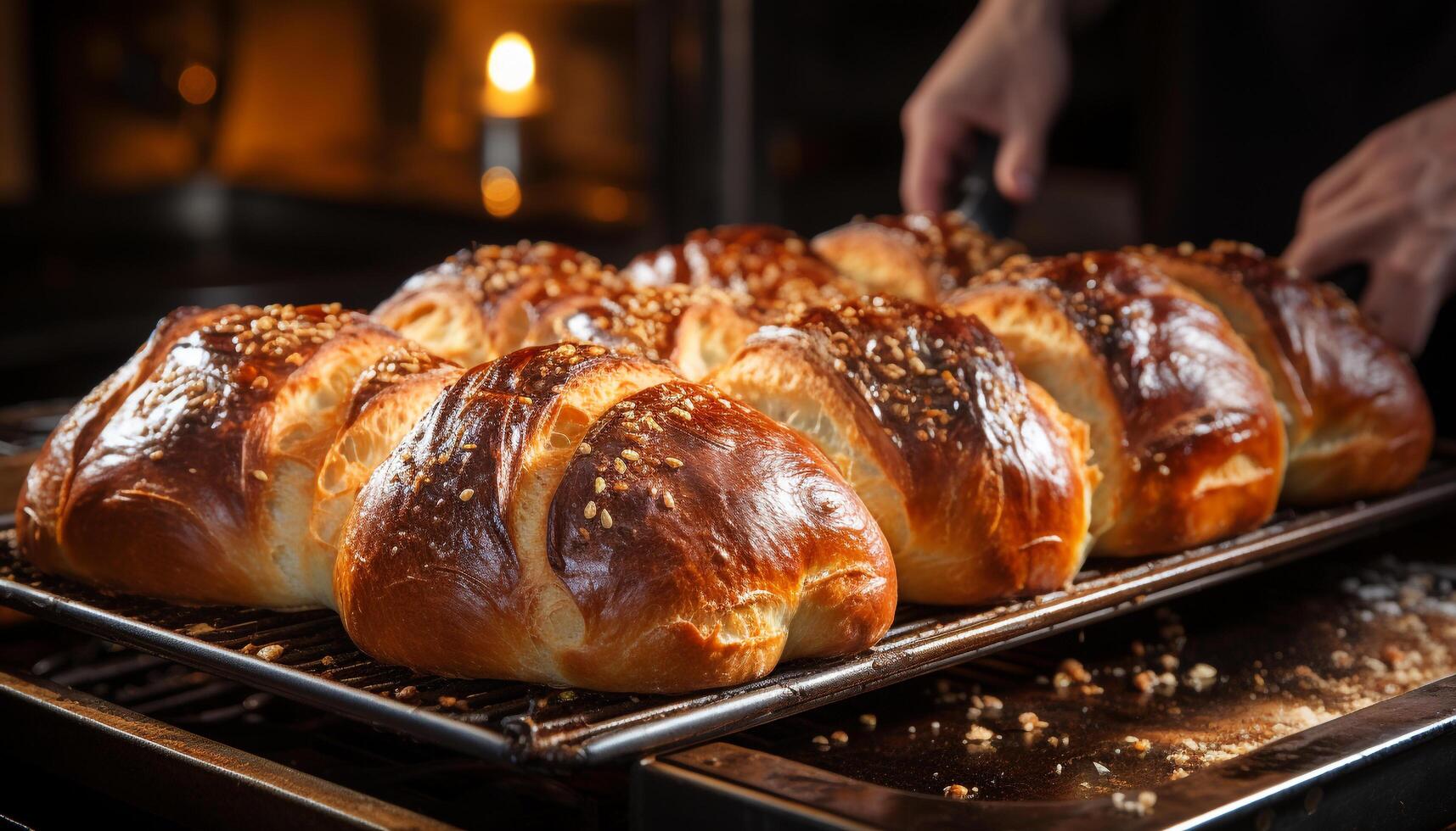 Freshly baked bread, grilled meat, and homemade dessert on rustic table generated by AI photo