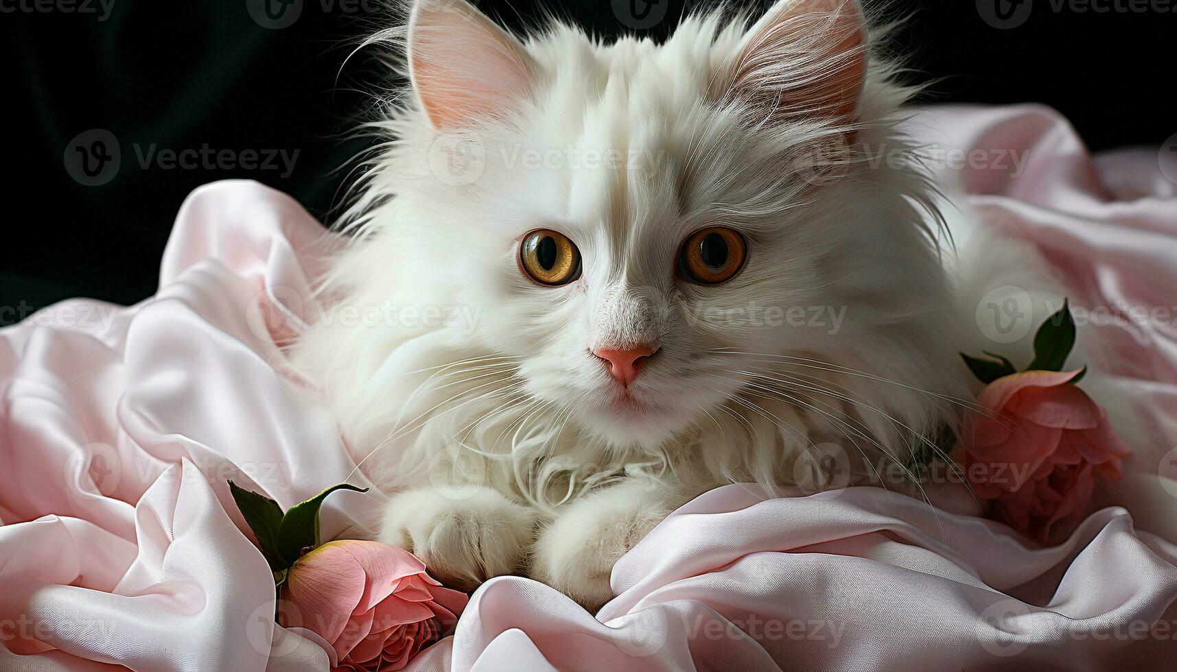 Cute kitten looking at camera, fluffy fur, charming and playful generated by AI photo