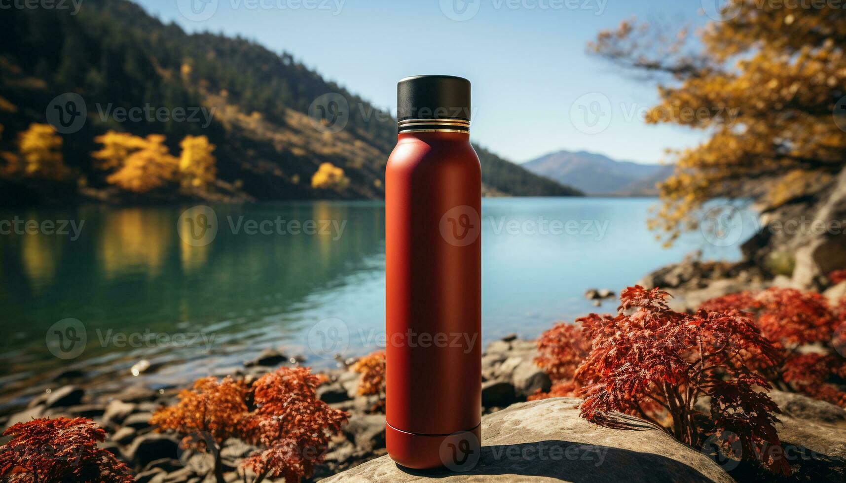 Refreshing drink in nature, a perfect summer adventure by the water generated by AI photo