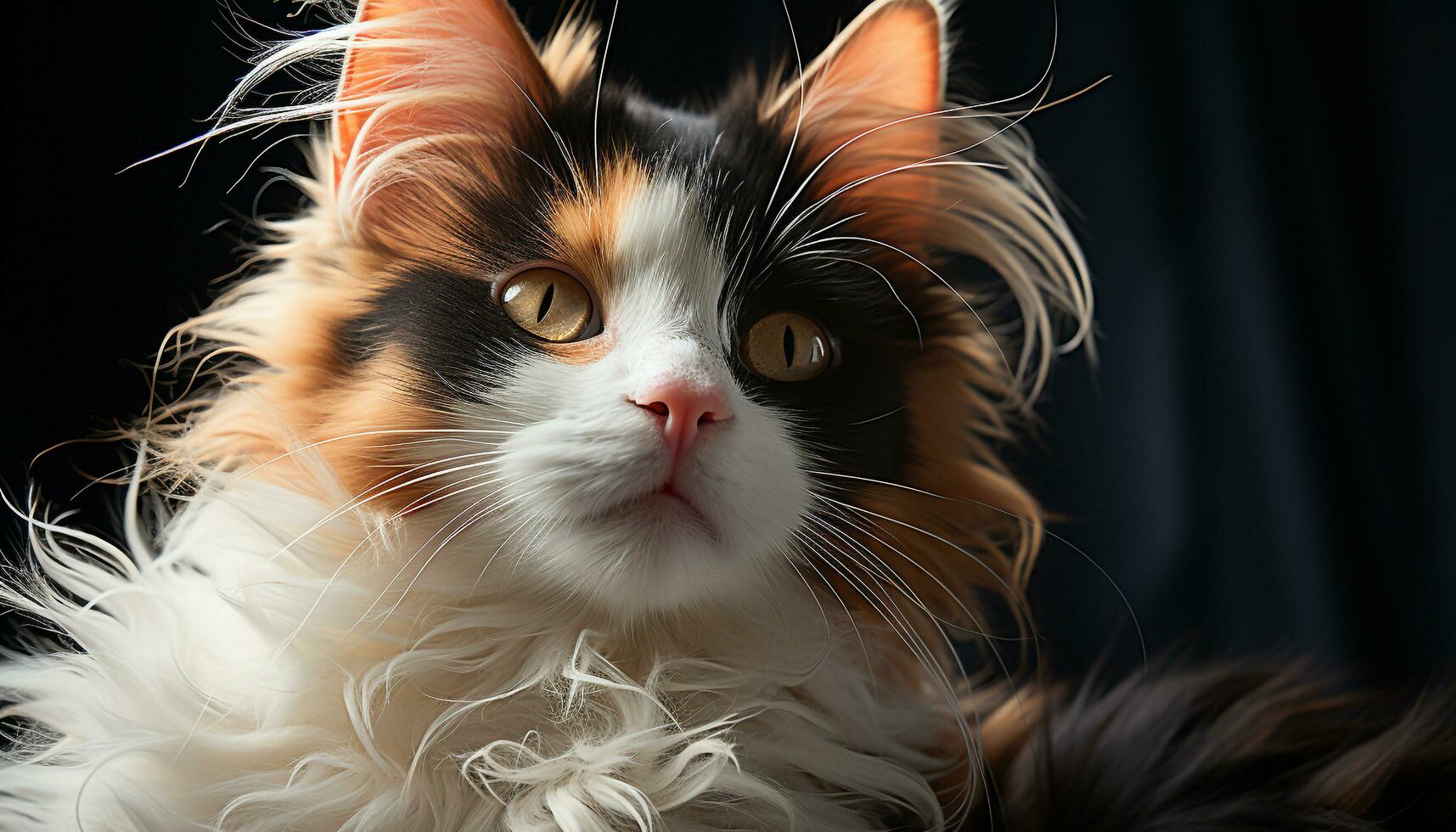 Cute kitten staring, playful, fluffy, looking at camera, indoors generated by AI photo