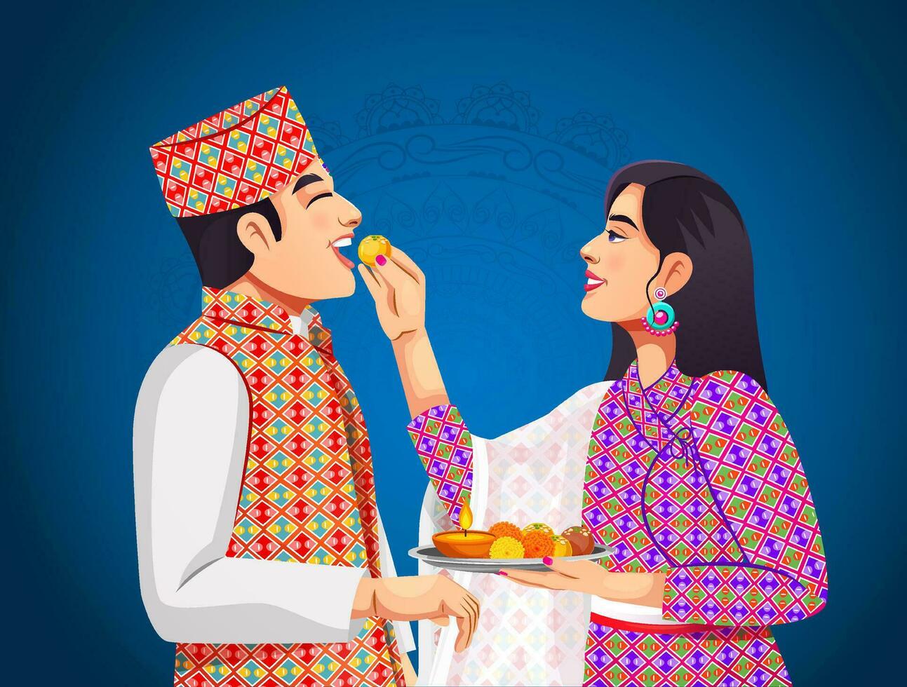 Bhai Tika or Bhai Tihar is a festival in Nepal, celebrated during the Tihar festival. Vector of Nepali brother and sister