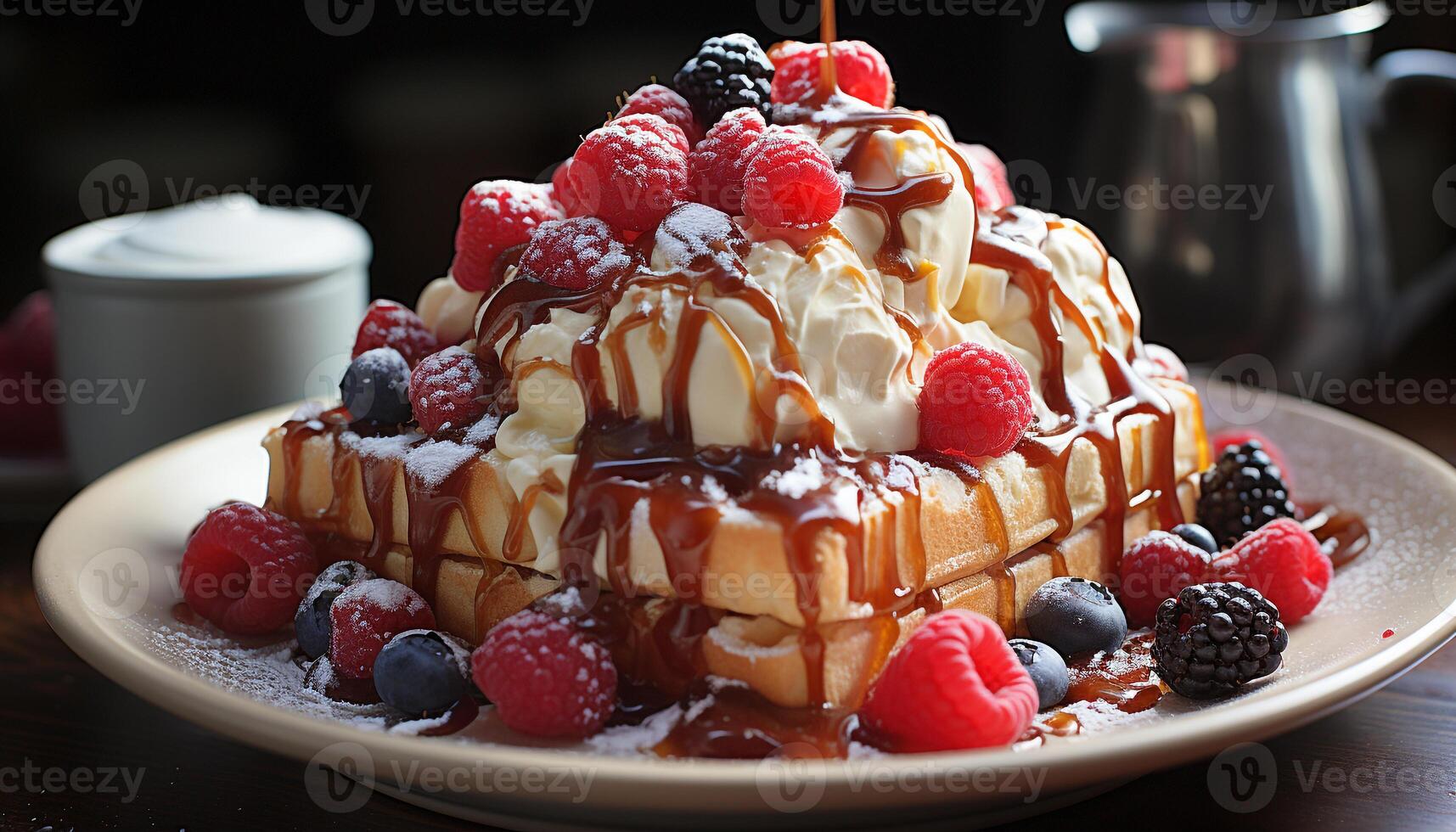 Freshness and sweetness on a plate, berry dessert indulgence generated by AI photo