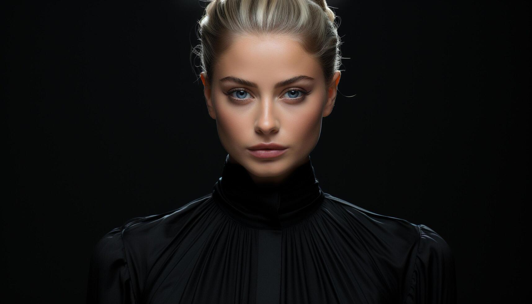 Beautiful woman with blond hair looking confidently at the camera generated by AI photo