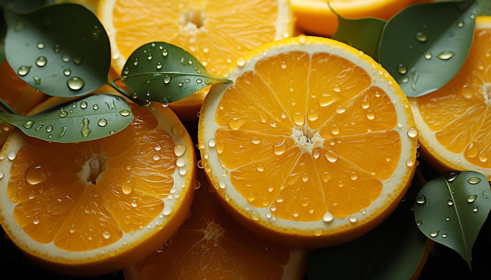Freshness of citrus fruit, nature healthy eating, wet and ripe generated by AI photo