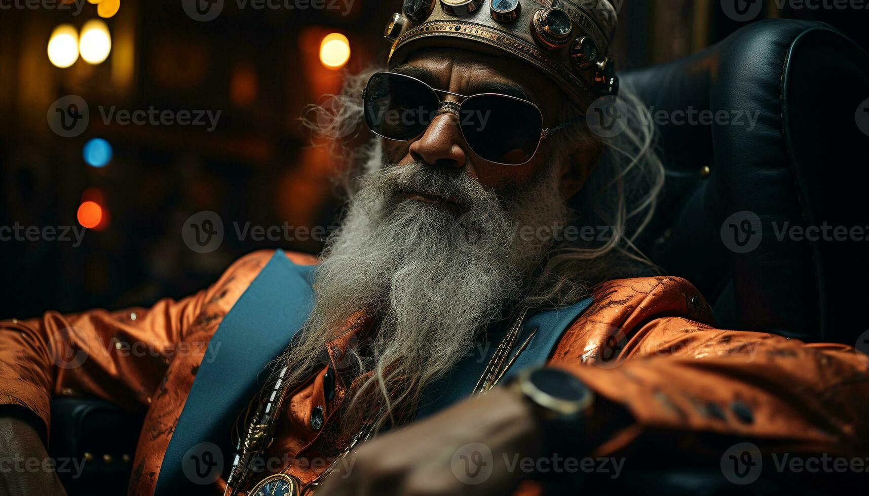 A confident, smiling senior man with gray hair and beard generated by AI photo