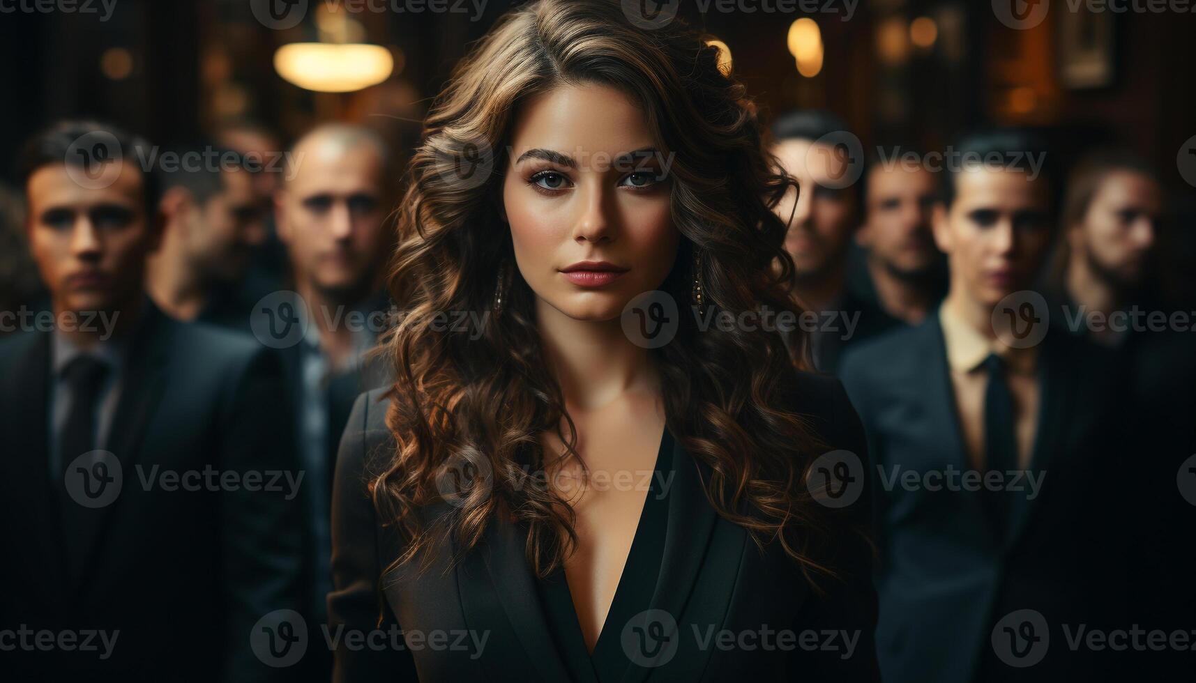 A group of confident, successful adults in elegant formalwear generated by AI photo