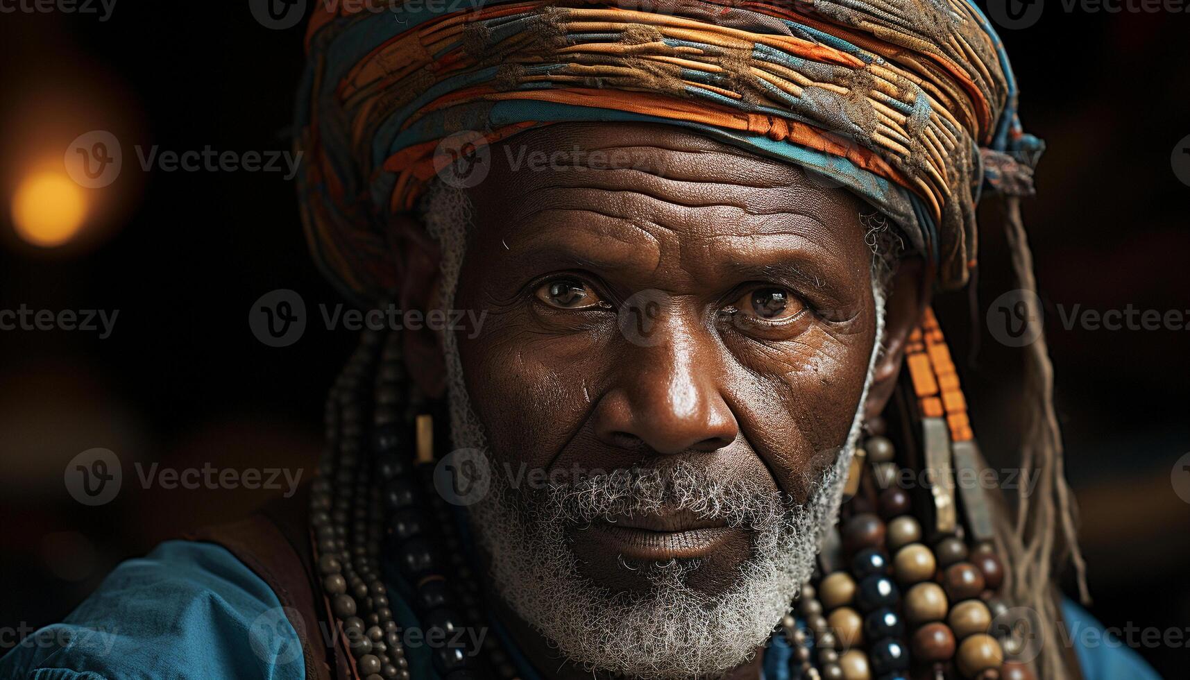 A confident man with a beard, turban, and necklace smiling generated by AI photo