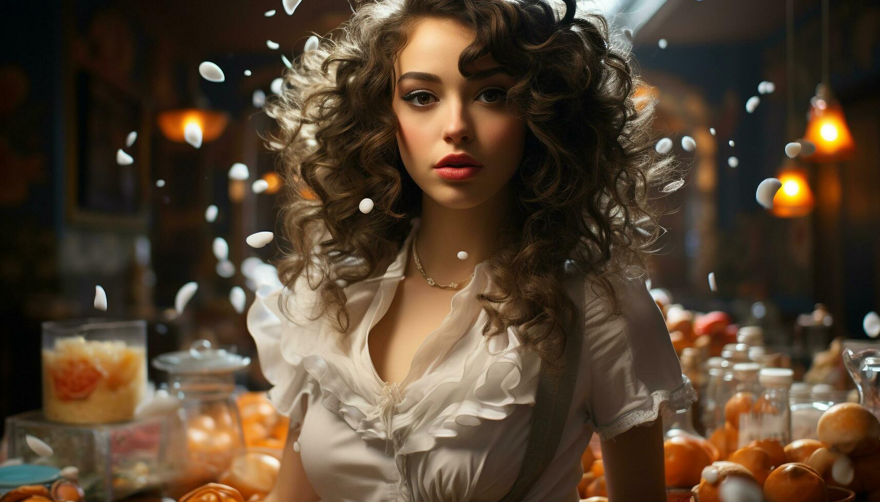 A beautiful young woman celebrates Halloween with elegance and sensuality generated by AI photo