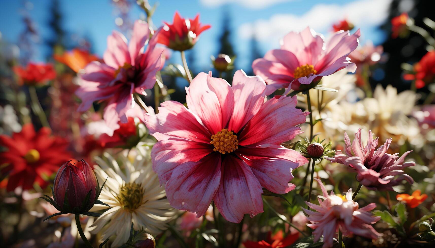The vibrant meadow blooms with colorful flowers, a nature gift generated by AI photo