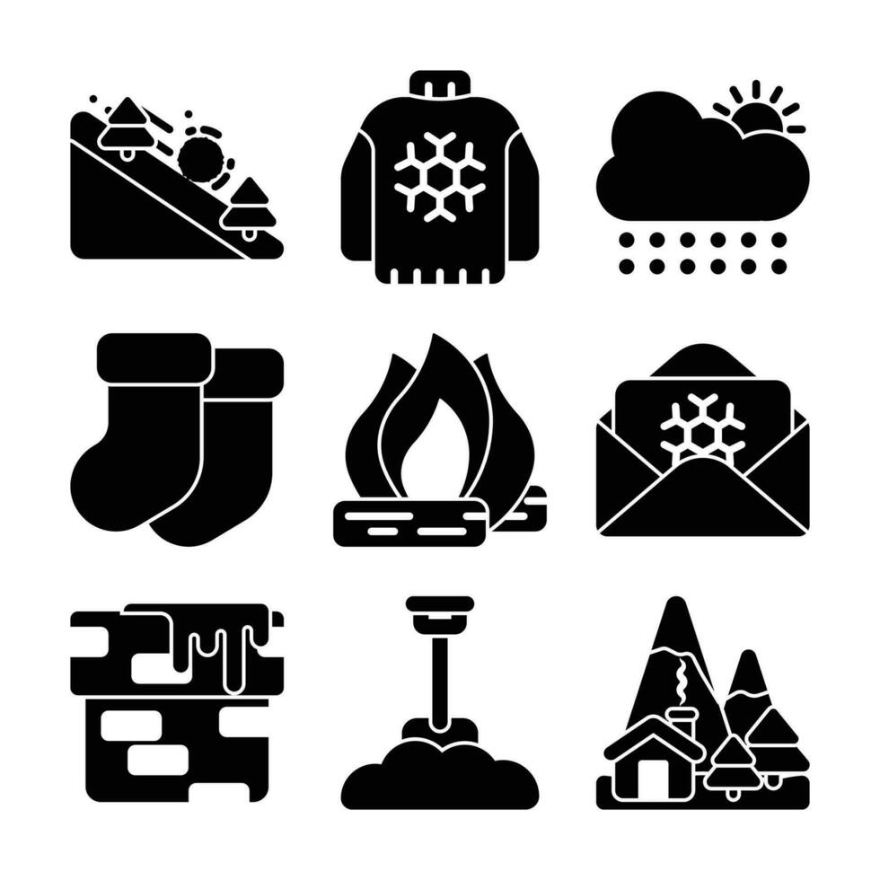 Winter Season Vector Glyph Elements and Icons
