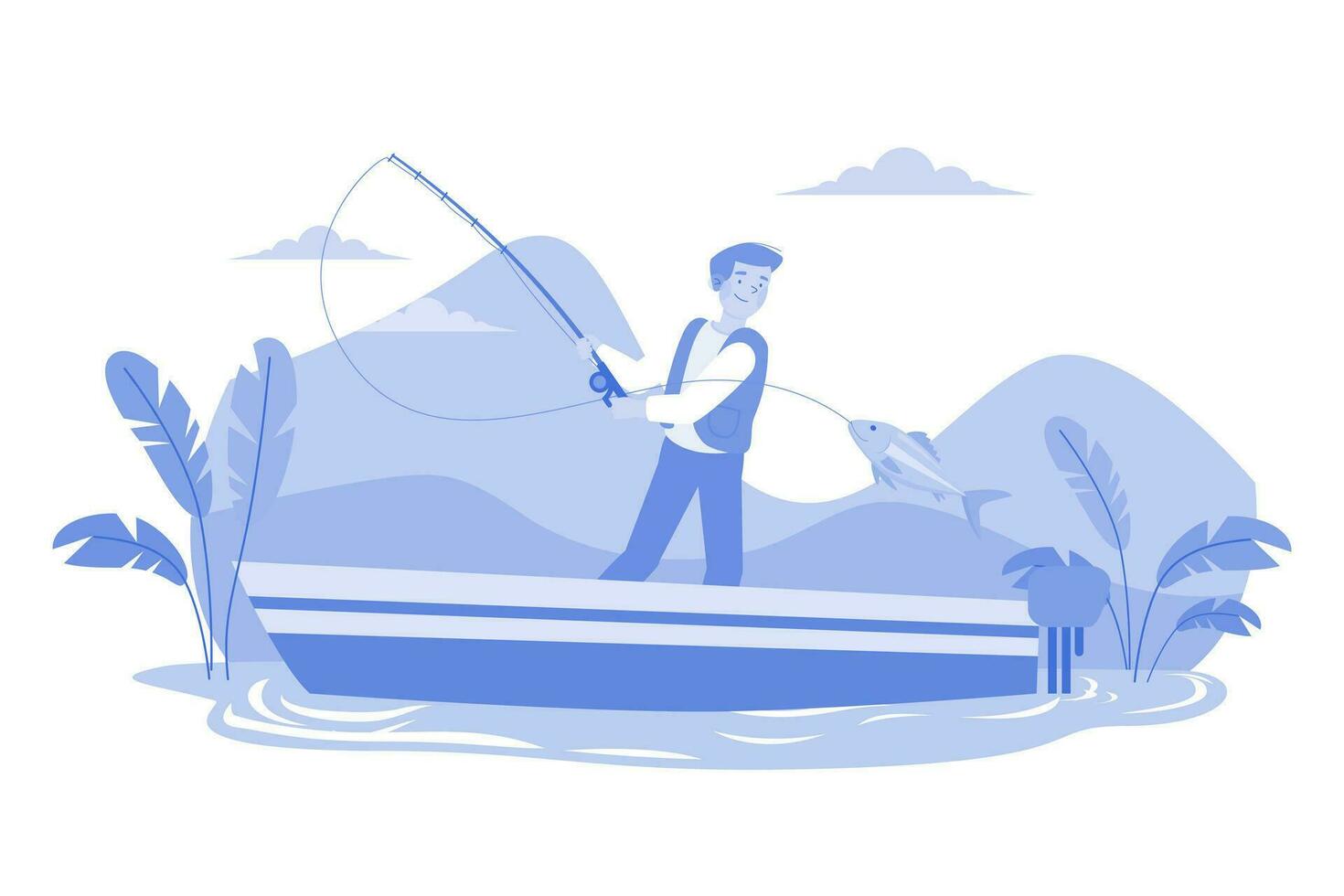 The Guy Is Fishing On The Boat vector