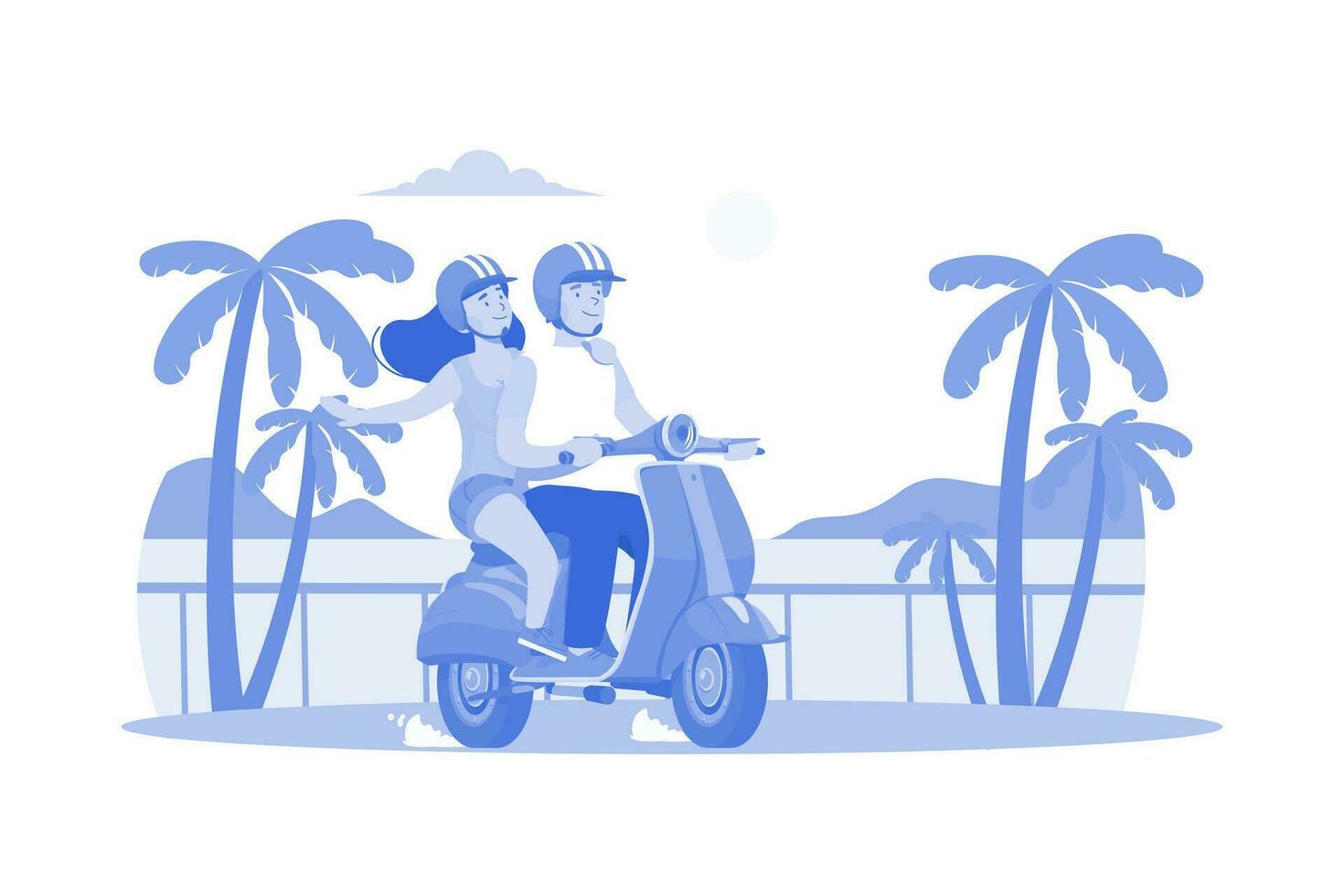 pareja montando en scooter vector