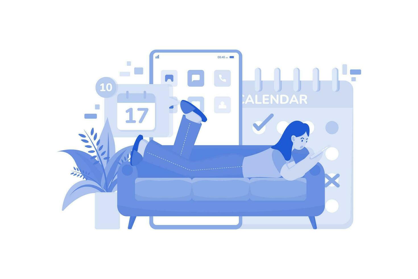 Girl Checking Her Meeting Schedule On A Mobile App vector