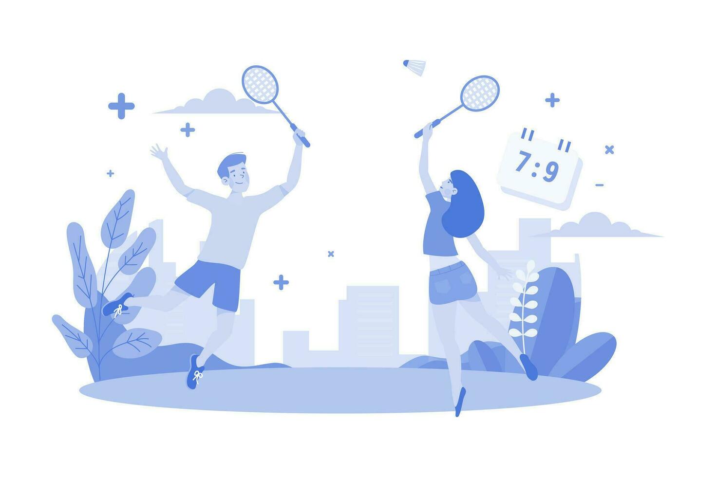 Couple Playing Badminton Illustration concept on a white background vector