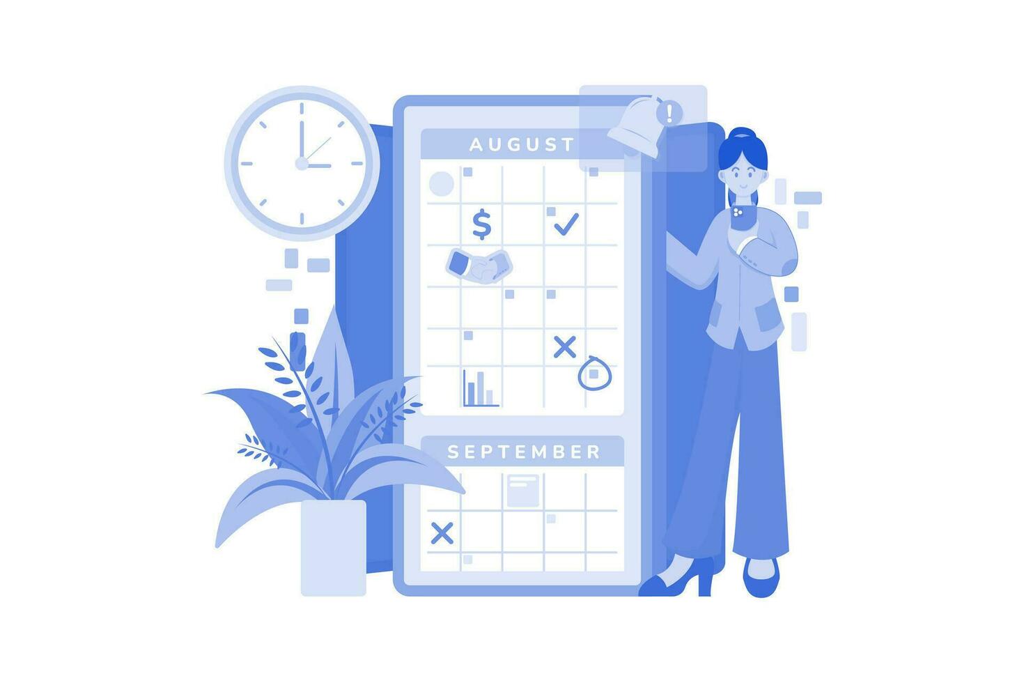 mujer de negocios revisando su horario vector